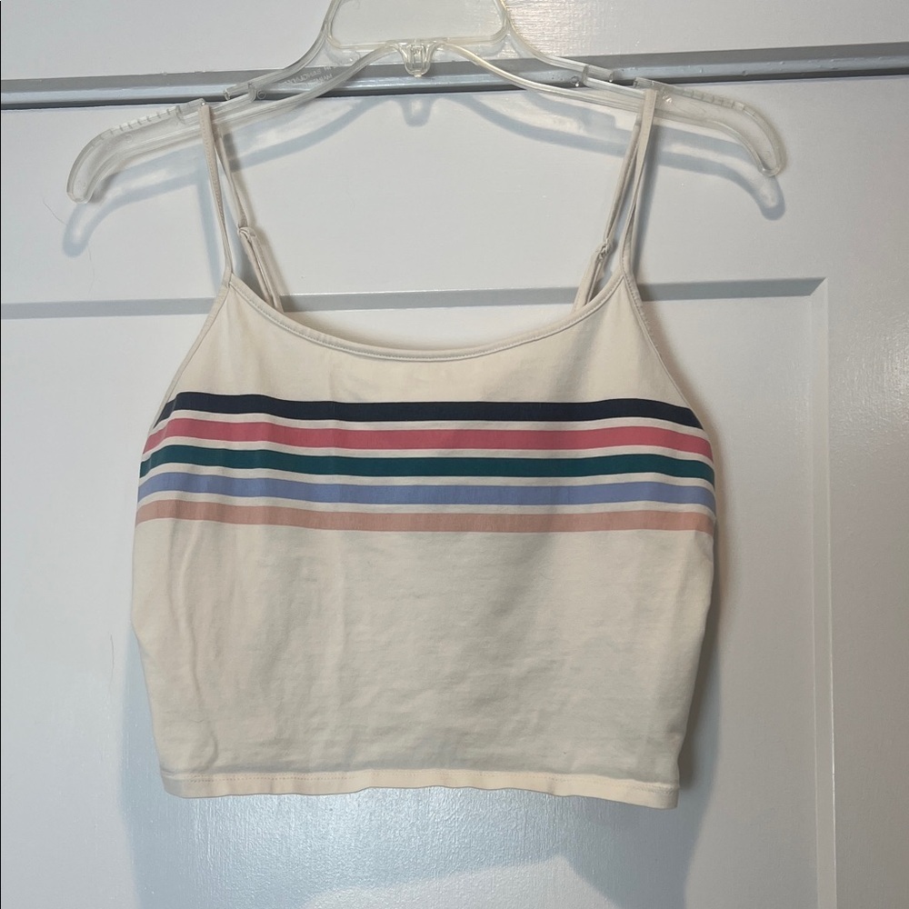 American Eagle Outfitters Cream Crop Cami with Multicolor Stripes size medium.